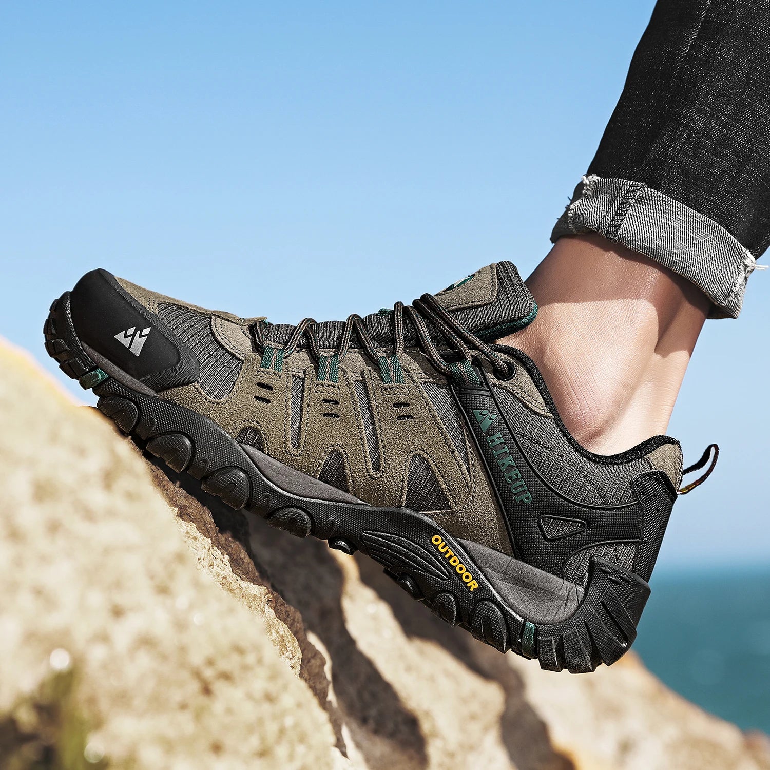 HIKEUP Men's Suede Leather Hiking Shoes – Outdoor Trekking